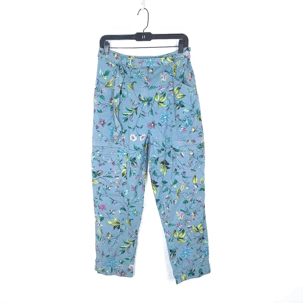 ANTHROPOLOGIE Victoria Floral Boho Cargo Utility Pants Blue - Picture 3 of 12